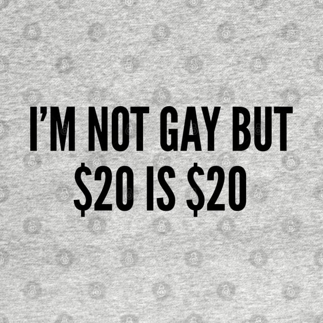 Funny - I'm Not Gay But $20 Is $20 - Funny Joke Statement Humor Slogan Quotes Saying by sillyslogans